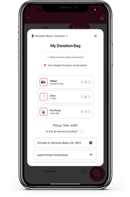 Givee app donation bag screen