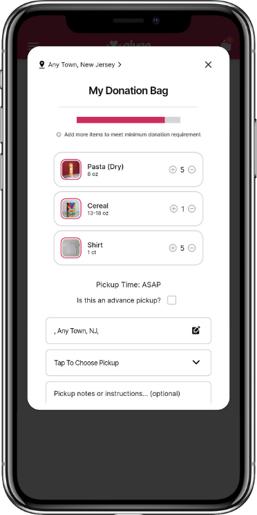 Givee app donation bag preview