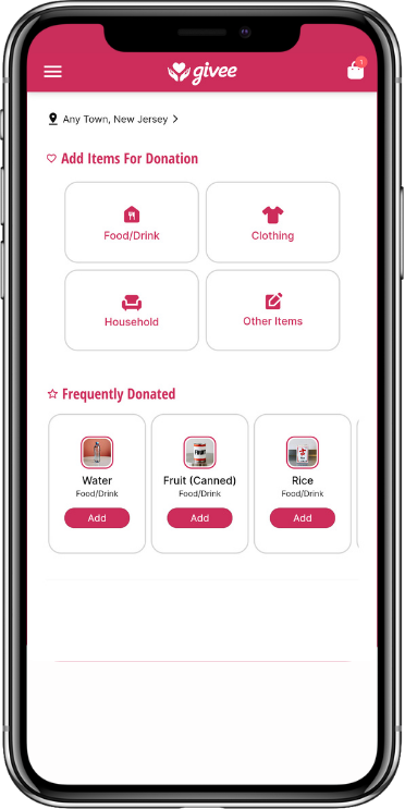 Givee app donation home preview